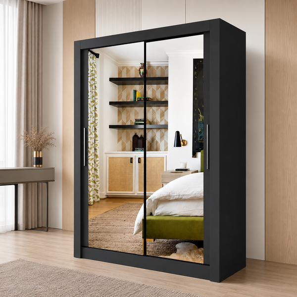 Milan Sliding Door Wardrobe with Mirror – 2 or 3 Doors, Multiple Sizes & Colours, Shelves & Drawers