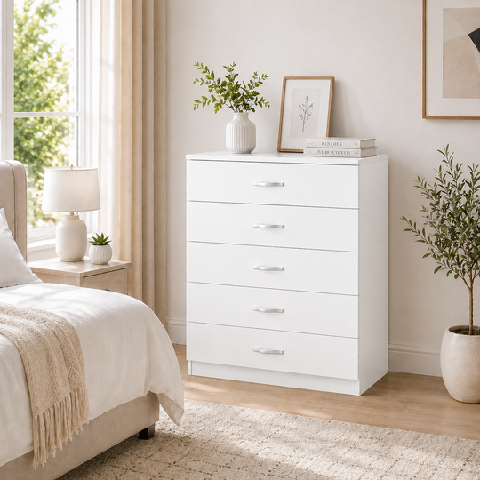 Chester 5-Drawer Chest – Classic Bedroom Storage Unit – Multiple Colours – Pre-Assembled Option Available