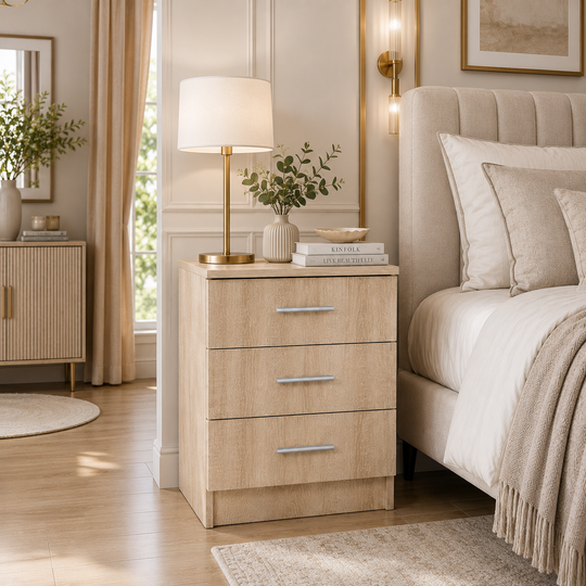 3 Drawer Bedside Table – Compact Nightstand with Storage, Modern Bedroom Furniture, Multiple Finishes