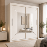 VENICE white sliding door wardrobe with large central mirror in a modern bedroom