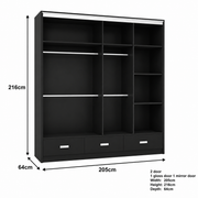 Florence High Gloss Sliding Door Wardrobe with Mirror & LED – White, Black & Grey, Shelves & Drawers