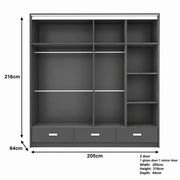 Florence High Gloss Sliding Door Wardrobe with Mirror & LED – White, Black & Grey, Shelves & Drawers