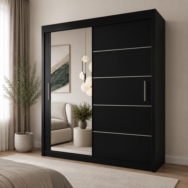 LYON Sliding Door Wardrobe with Mirror – Multiple Sizes & Colours