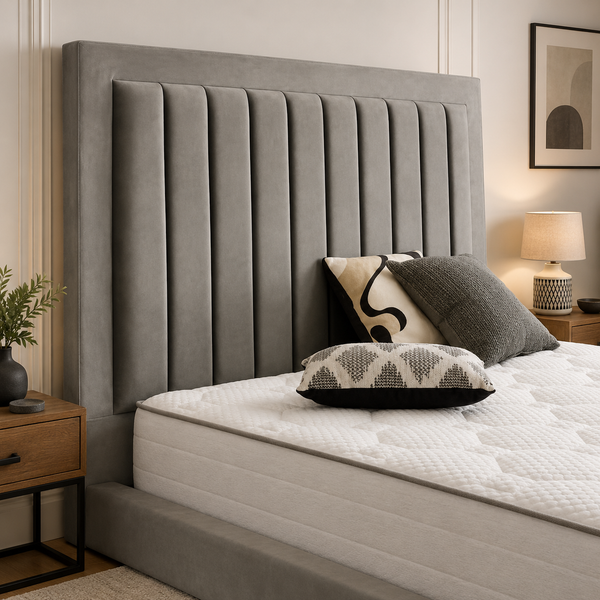Lilly Ottoman Double Bed Frame – Plush Velvet Upholstered Panel Design with Gas Lift Storage – Grey or Beige