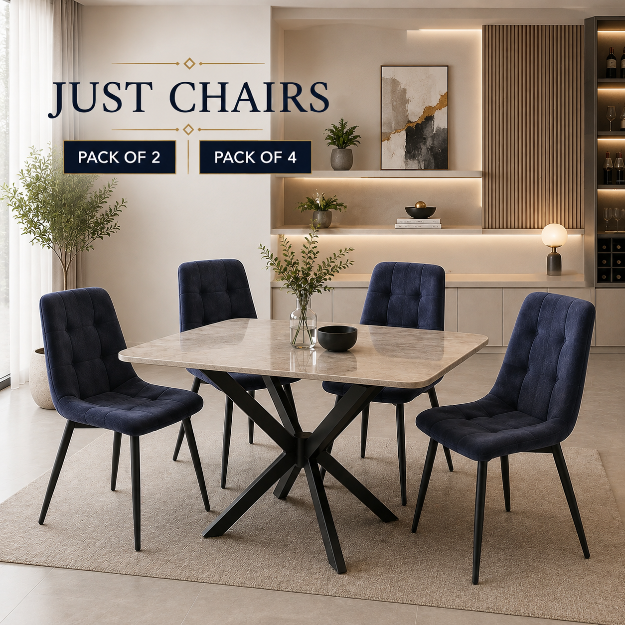 Ava Velvet Dining Chairs – Set of 2 or 4, Swivel Upholstered Chairs with Metal Legs, Modern Design