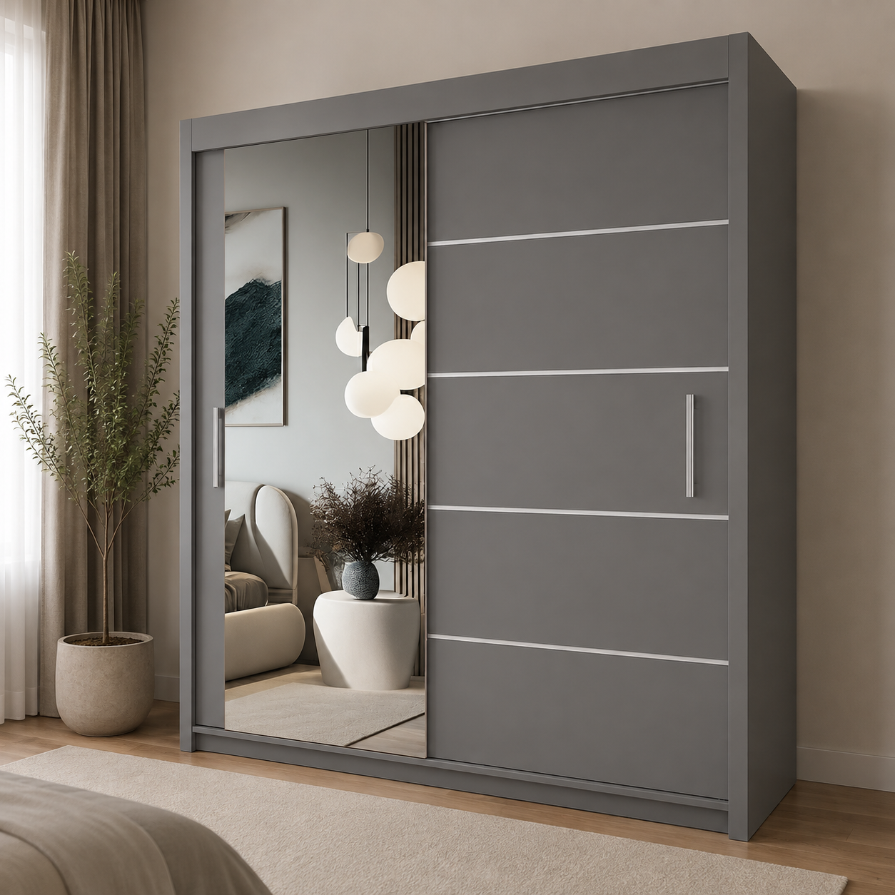 LYON Sliding Door Wardrobe with Mirror – Multiple Sizes & Colours