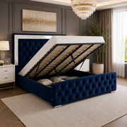 Plush Velvet Ottoman Storage Bed with Gas Lift – Double & King Size, Blue, Black or Grey