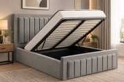 Lilly Ottoman Double Bed Frame – Plush Velvet Upholstered Panel Design with Gas Lift Storage – Grey or Beige