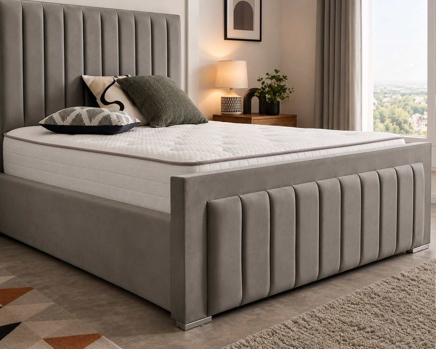 Lilly Ottoman Double Bed Frame – Plush Velvet Upholstered Panel Design with Gas Lift Storage – Grey or Beige