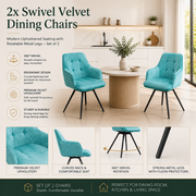 2x Swivel Velvet Dining Chairs – Modern Upholstered Seating with Rotatable Metal Legs – Set of 2