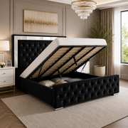Plush Velvet Ottoman Storage Bed with Gas Lift – Double & King Size, Blue, Black or Grey