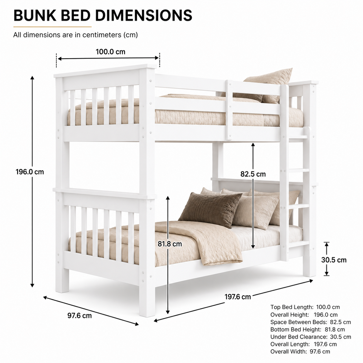 Lily Wooden Bunk Bed with Guest Bed – Solid Pine Space-Saving Frame – Kids Bedroom Furniture