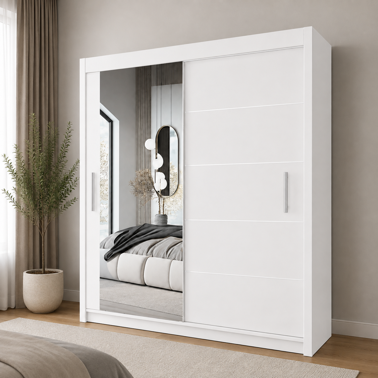 LYON Sliding Door Wardrobe with Mirror – Multiple Sizes & Colours
