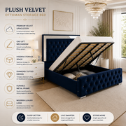 Plush Velvet Ottoman Storage Bed with Gas Lift – Double & King Size, Blue, Black or Grey