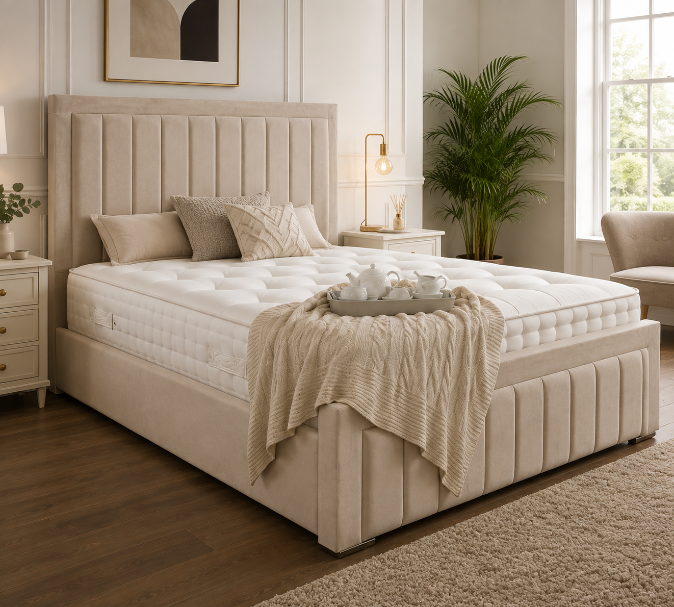 Lilly Ottoman Double Bed Frame – Plush Velvet Upholstered Panel Design with Gas Lift Storage – Grey or Beige