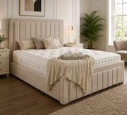Lilly Ottoman Double Bed Frame – Plush Velvet Upholstered Panel Design with Gas Lift Storage – Grey or Beige