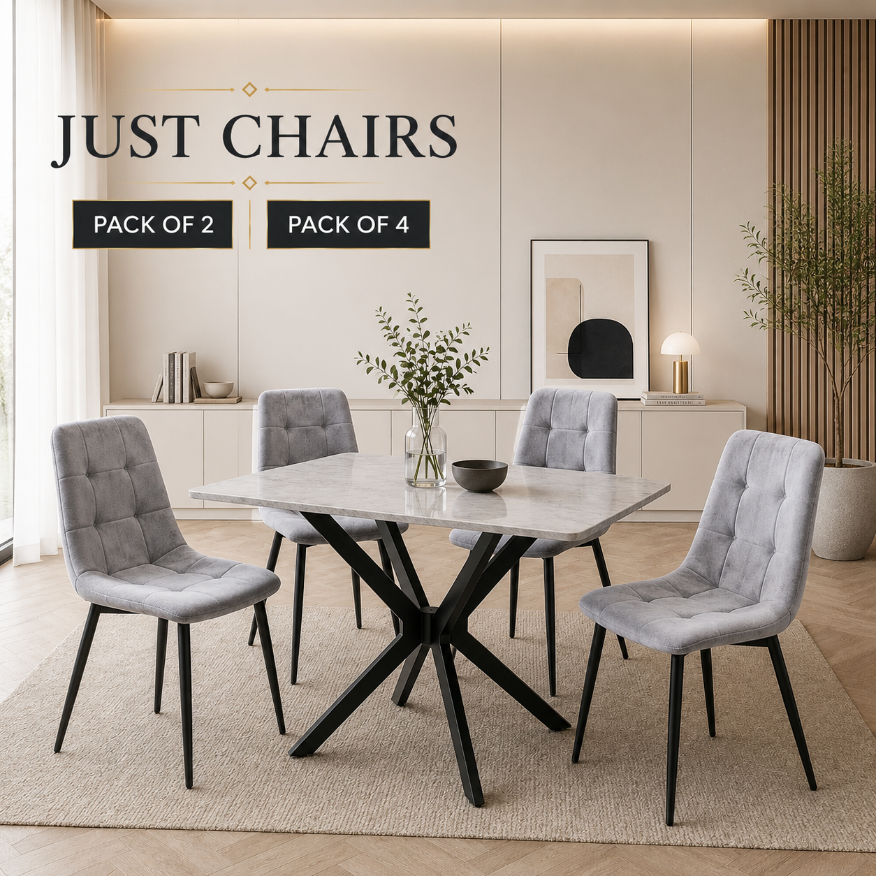 Ava Velvet Dining Chairs – Set of 2 or 4, Swivel Upholstered Chairs with Metal Legs, Modern Design