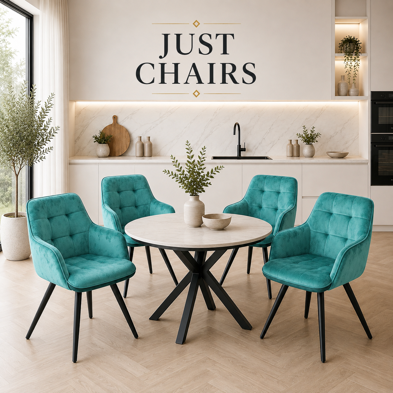 2x Swivel Velvet Dining Chairs – Modern Upholstered Seating with Rotatable Metal Legs – Set of 2