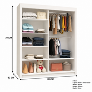 VENICE white sliding door wardrobe interior with shelves, hanging rails and storage, 180cm wide