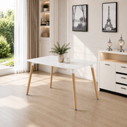 Modern 5 Piece Dining Table and Chairs Set – White Table with Wooden Legs, 4 Chairs, Seats 4
