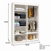 VENICE white sliding door wardrobe interior with shelves and hanging rails, 150cm wide
