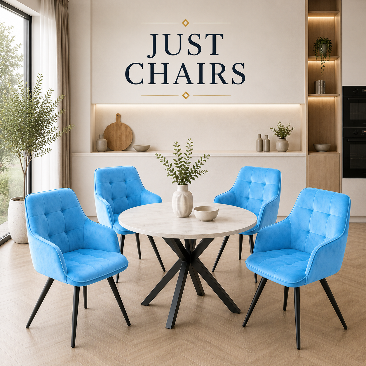 2x Swivel Velvet Dining Chairs – Modern Upholstered Seating with Rotatable Metal Legs – Set of 2