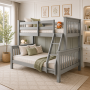 Lily Wooden Trio Bunk Bed with Guest bed – Space-Saving Solid Pine Frame – Optional Storage Drawers