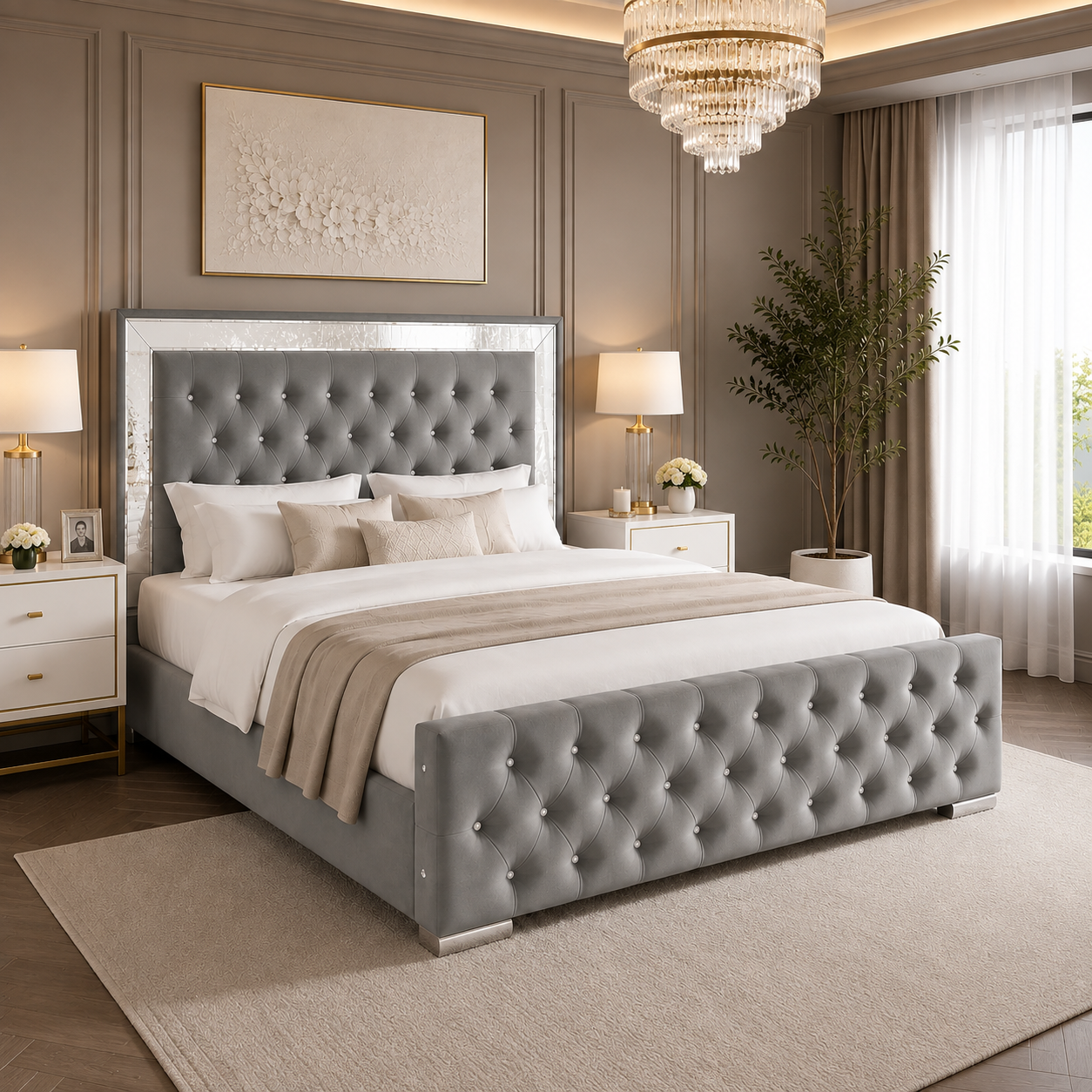 Plush Velvet Ottoman Storage Bed with Gas Lift – Double & King Size, Blue, Black or Grey