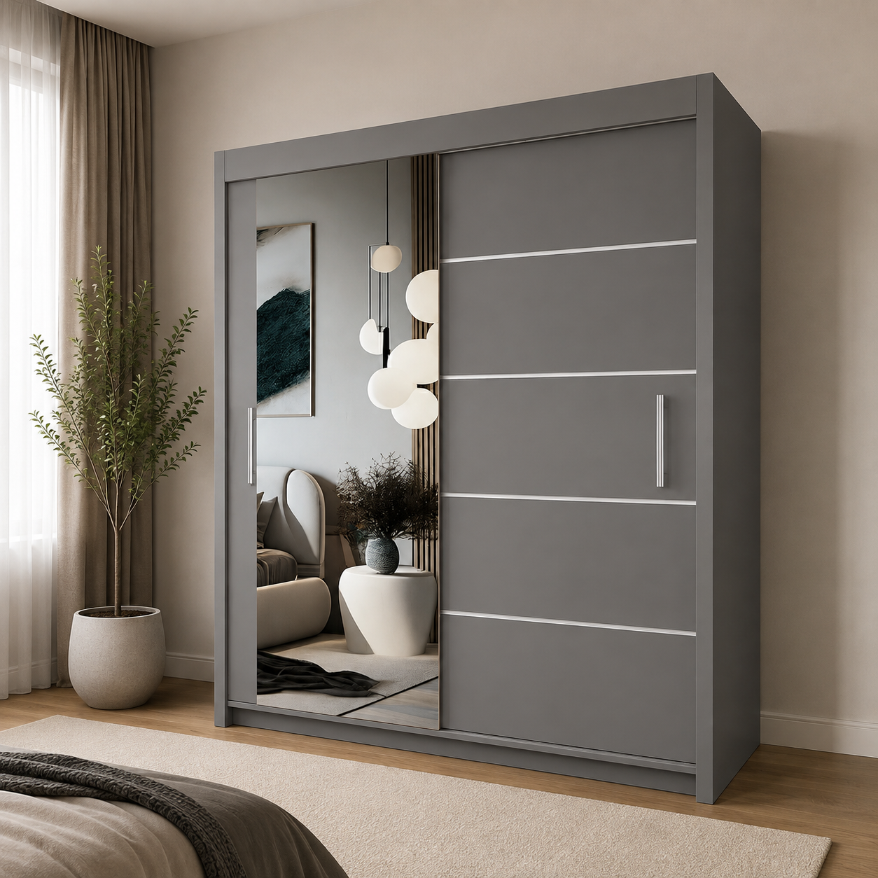 LYON Sliding Door Wardrobe with Mirror – Multiple Sizes & Colours