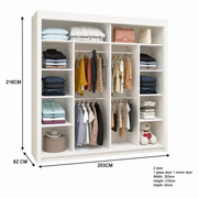 VENICE white sliding door wardrobe interior with shelves and hanging rails, 203cm wide