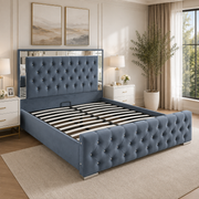 Plush Velvet Ottoman Storage Bed with Gas Lift – Double & King Size, Blue, Black or Grey