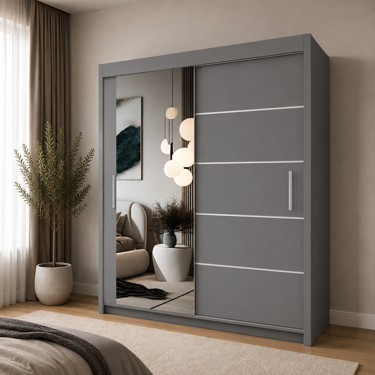 LYON Sliding Door Wardrobe with Mirror – Multiple Sizes & Colours
