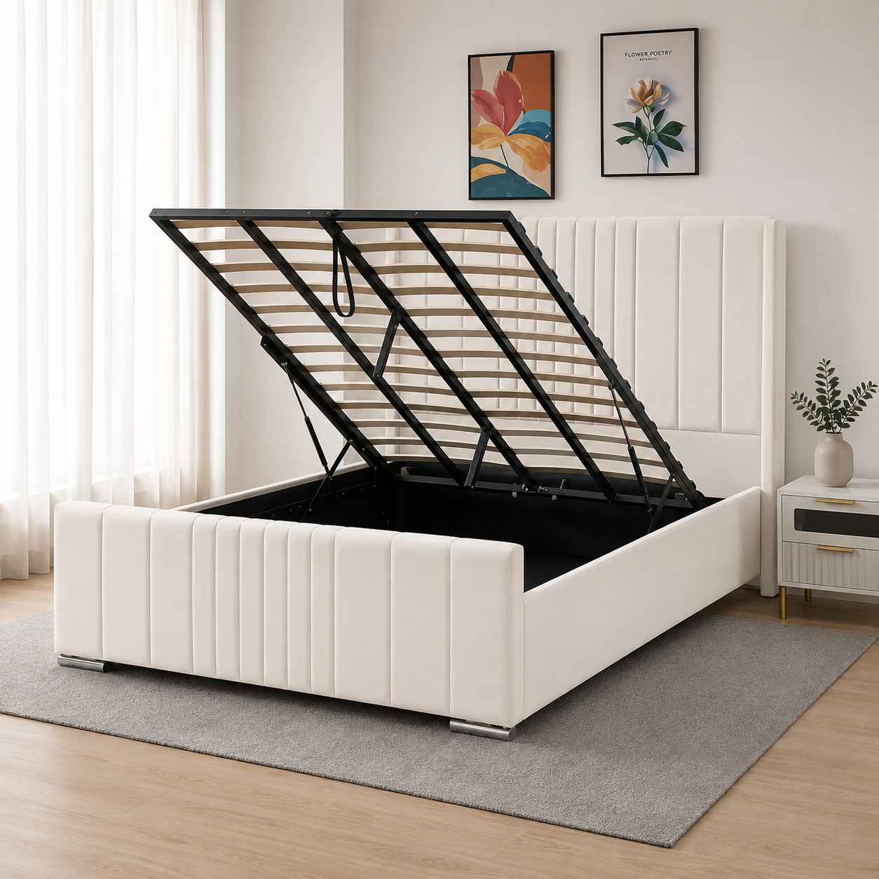 Wingback Ottoman Storage Bed Frame – Double & King Size | Plush Velvet Gas Lift Storage Bed