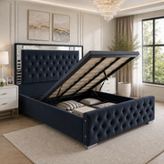 Plush Velvet Ottoman Storage Bed with Gas Lift – Double & King Size, Blue, Black or Grey