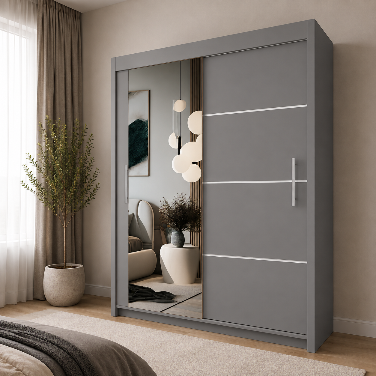 LYON Sliding Door Wardrobe with Mirror – Multiple Sizes & Colours