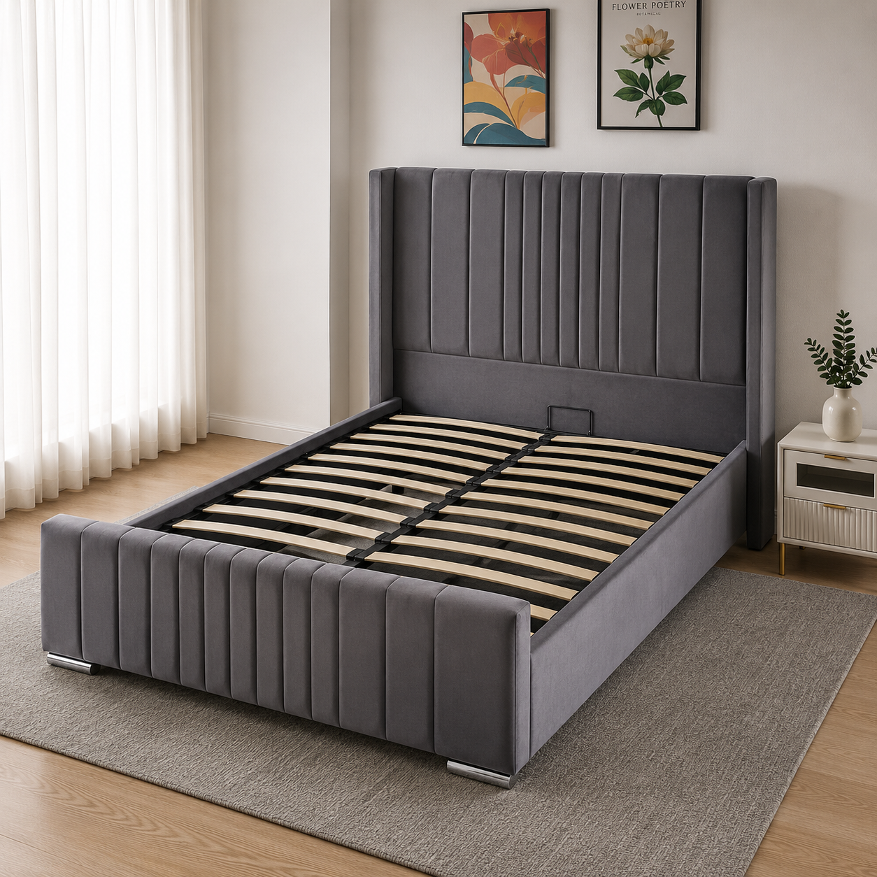 Wingback Ottoman Storage Bed Frame – Double & King Size | Plush Velvet Gas Lift Storage Bed