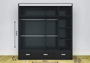 Florence High Gloss Sliding Door Wardrobe with Mirror & LED – White, Black & Grey, Shelves & Drawers