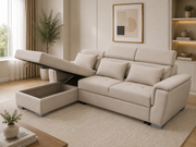 Antonio Velvet Corner Sofa Bed with Storage & USB – Double Sleeper, Universal Left/Right