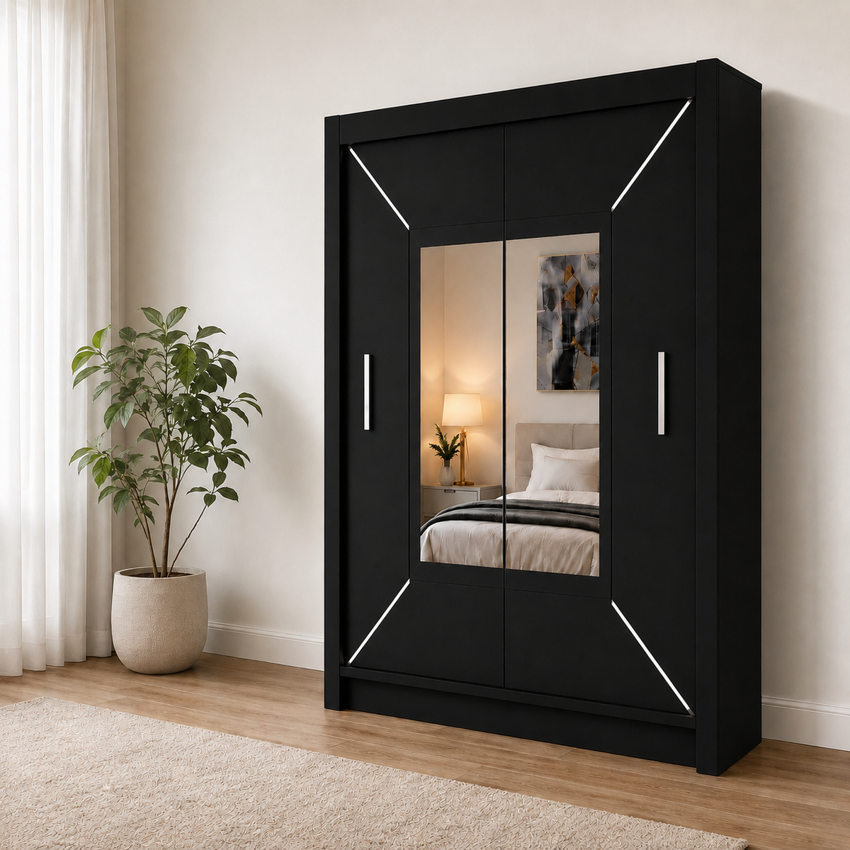 VENICE Sliding Door Wardrobe with Mirror – Multiple Sizes & Colours, Shelves & Hanging Rails