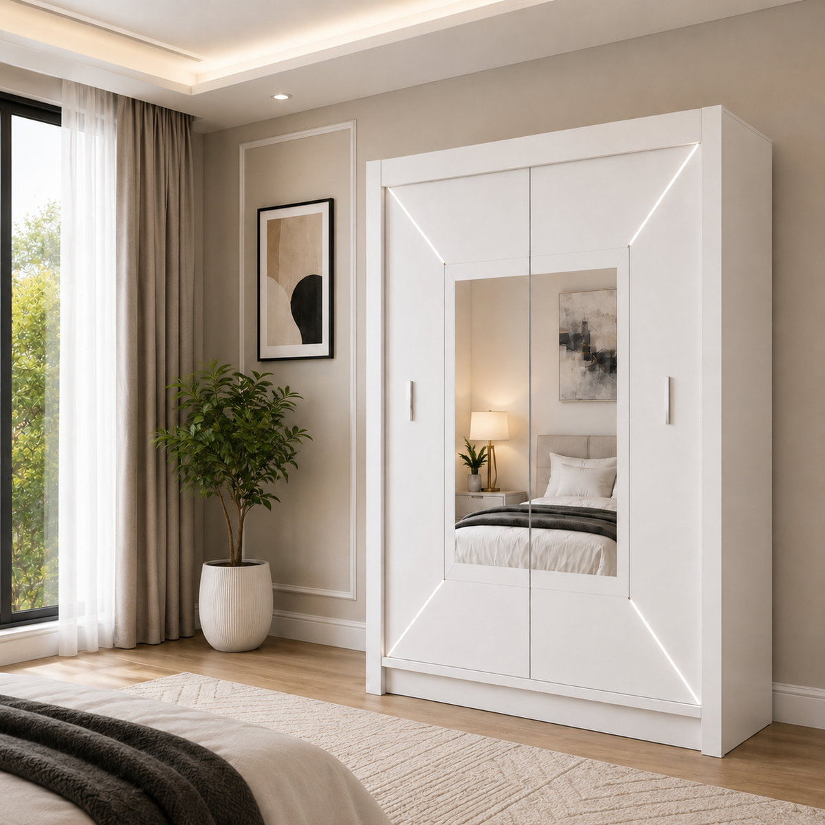 VENICE Sliding Door Wardrobe with Mirror – Multiple Sizes & Colours, Shelves & Hanging Rails