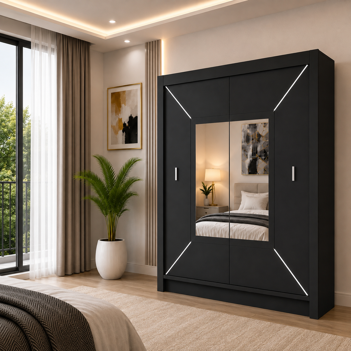 VENICE Sliding Door Wardrobe with Mirror – Multiple Sizes & Colours, Shelves & Hanging Rails