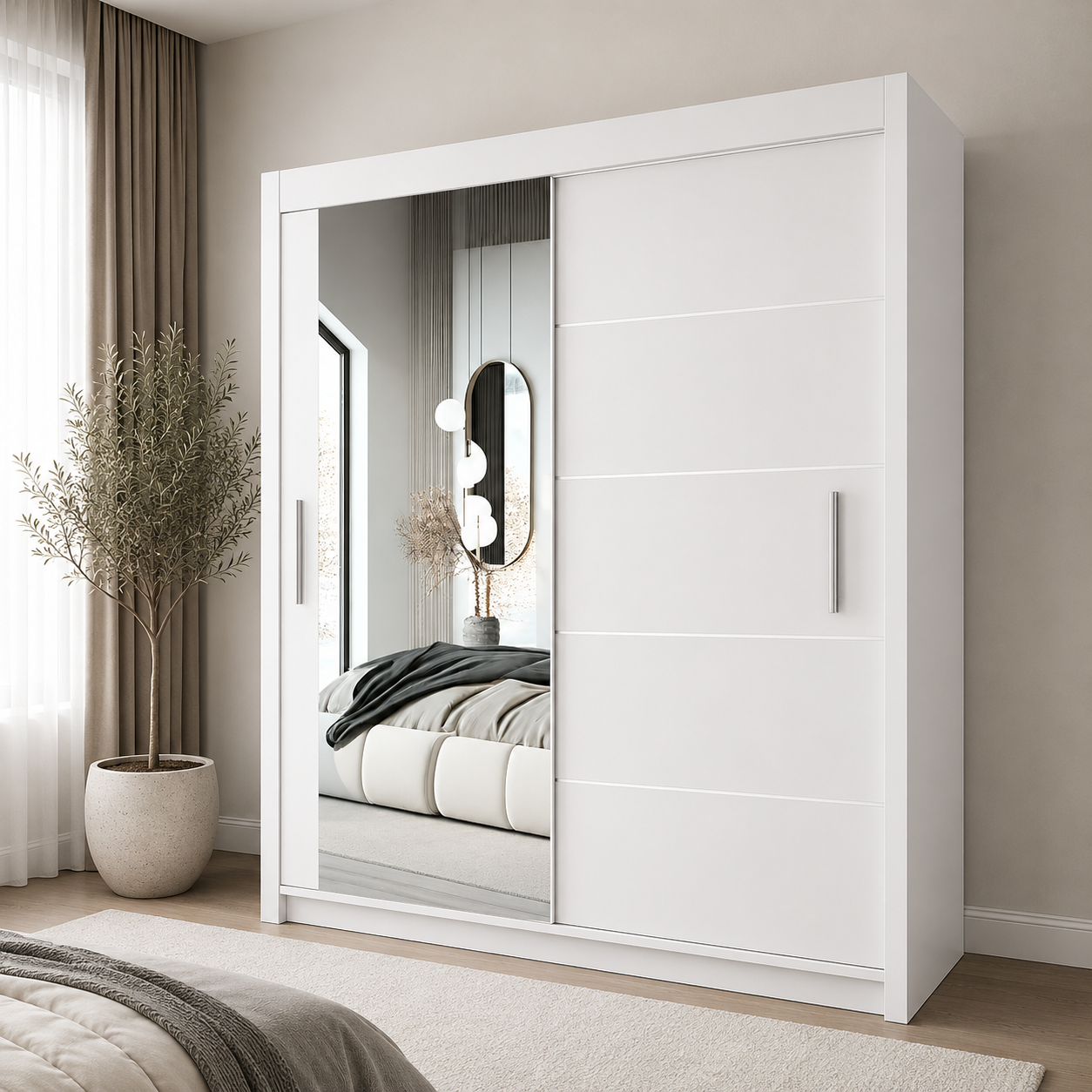 LYON Sliding Door Wardrobe with Mirror – Multiple Sizes & Colours