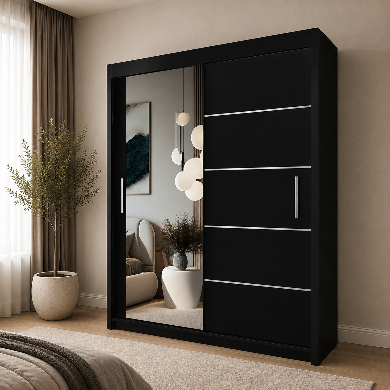 LYON Sliding Door Wardrobe with Mirror – Multiple Sizes & Colours
