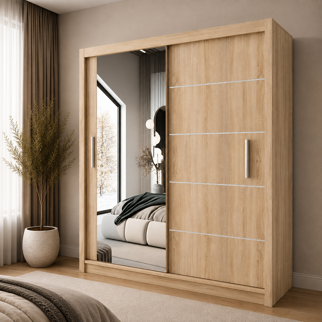 LYON Sliding Door Wardrobe with Mirror – Multiple Sizes & Colours