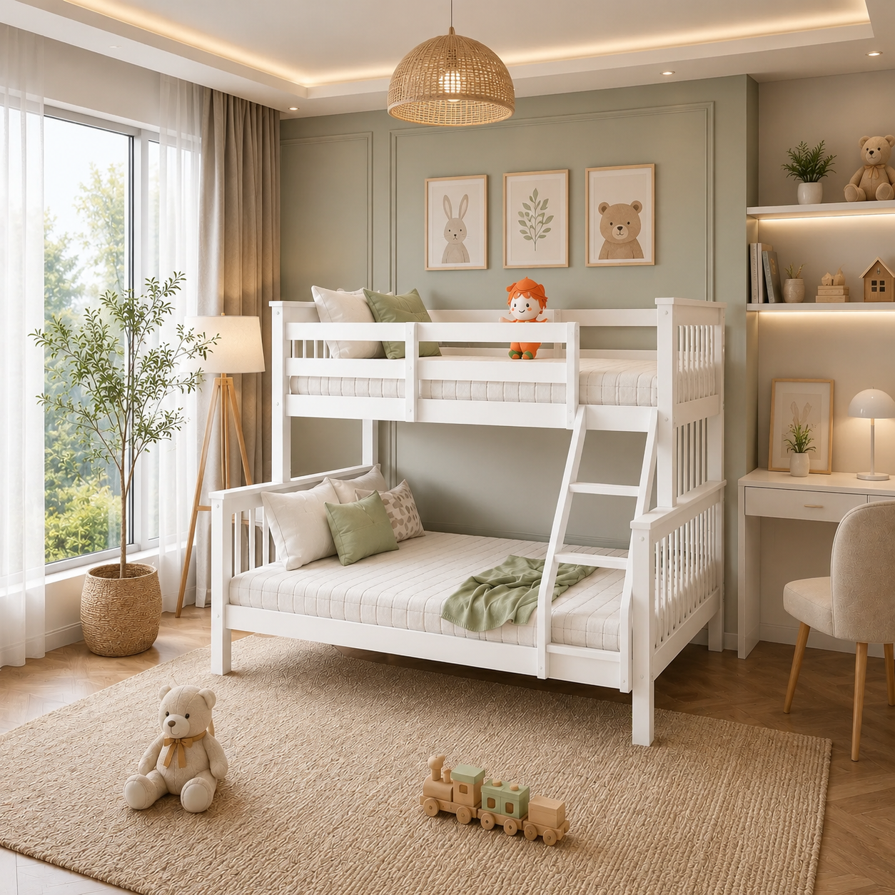 Lily Wooden Trio Bunk Bed with Guest bed – Space-Saving Solid Pine Frame – Optional Storage Drawers