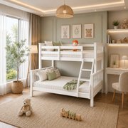Lily Wooden Trio Bunk Bed with Guest bed – Space-Saving Solid Pine Frame – Optional Storage Drawers