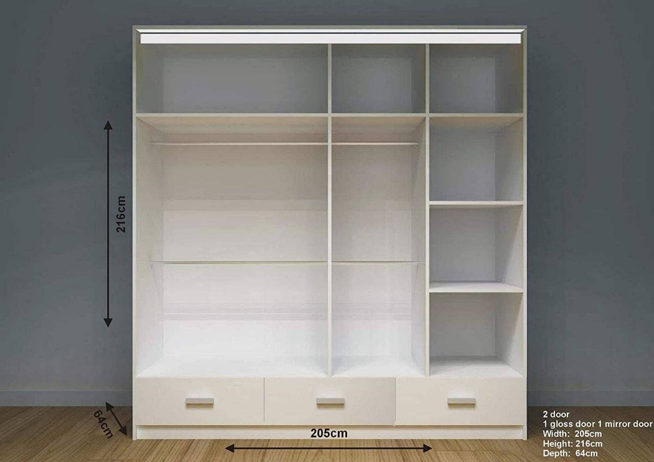 Florence High Gloss Sliding Door Wardrobe with Mirror & LED – White, Black & Grey, Shelves & Drawers