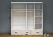 Florence High Gloss Sliding Door Wardrobe with Mirror & LED – White, Black & Grey, Shelves & Drawers