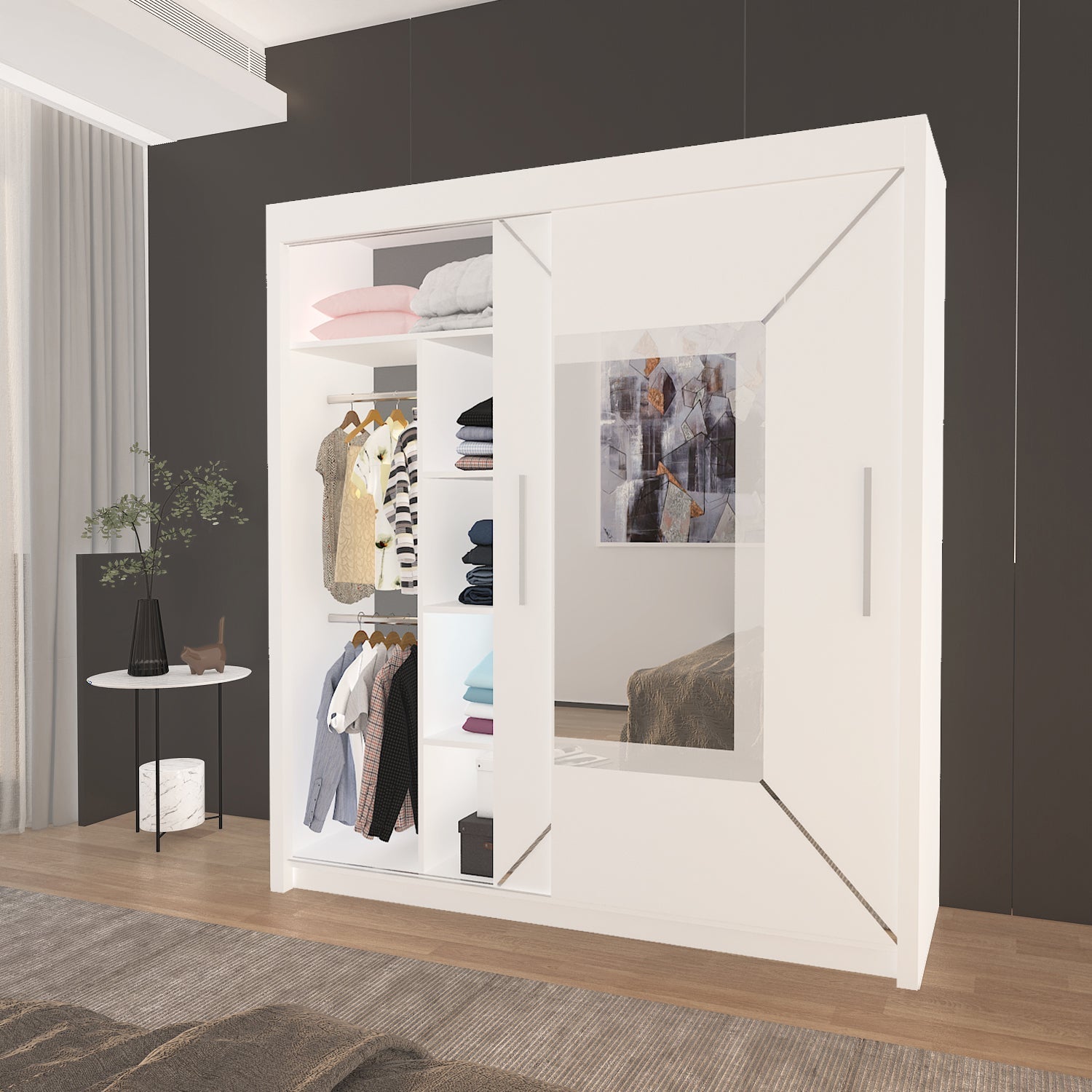 VENICE Sliding Door Wardrobe with Mirror – Multiple Sizes & Colours, Shelves & Hanging Rails