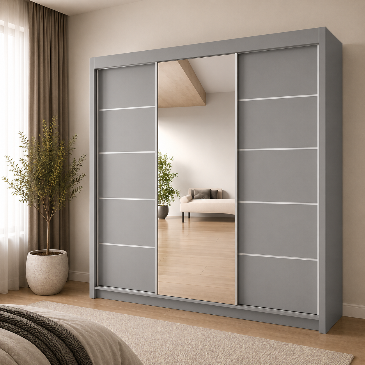 LYON Sliding Door Wardrobe with Mirror – Multiple Sizes & Colours